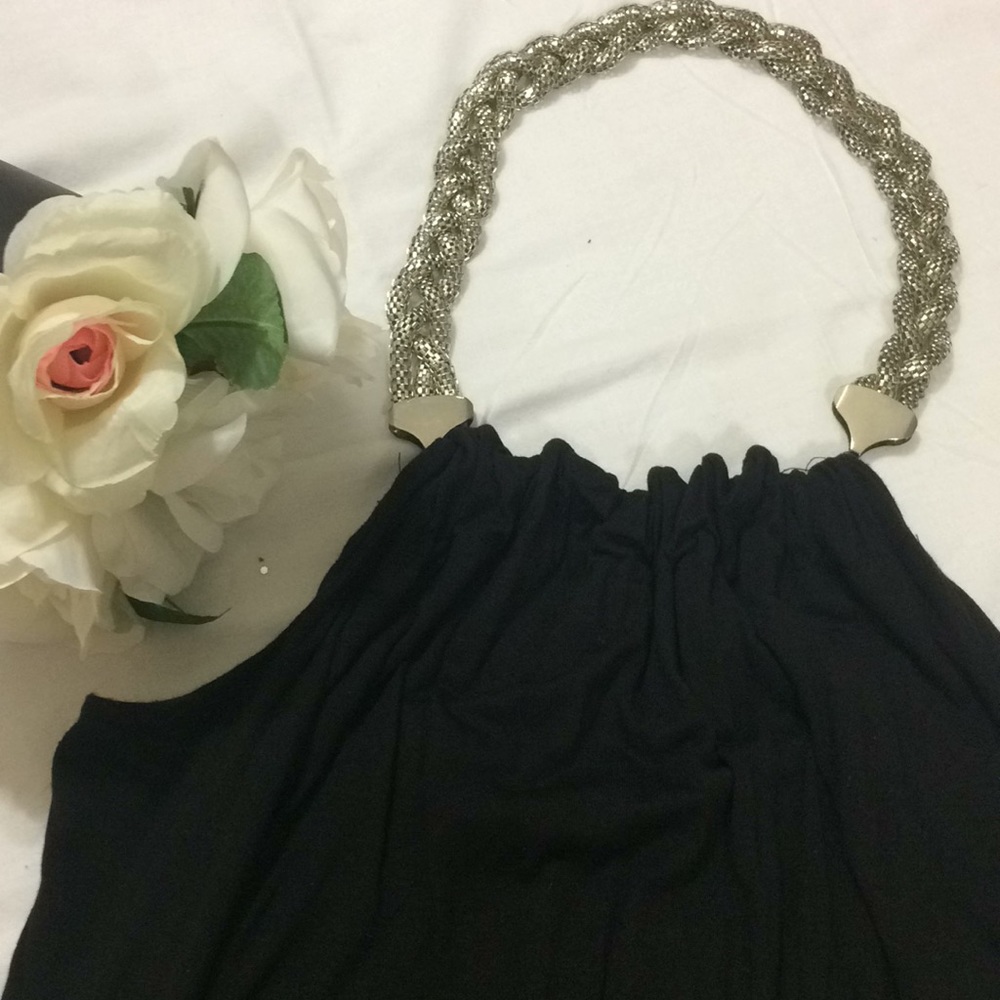 Silver Chain neck halter top blouse.